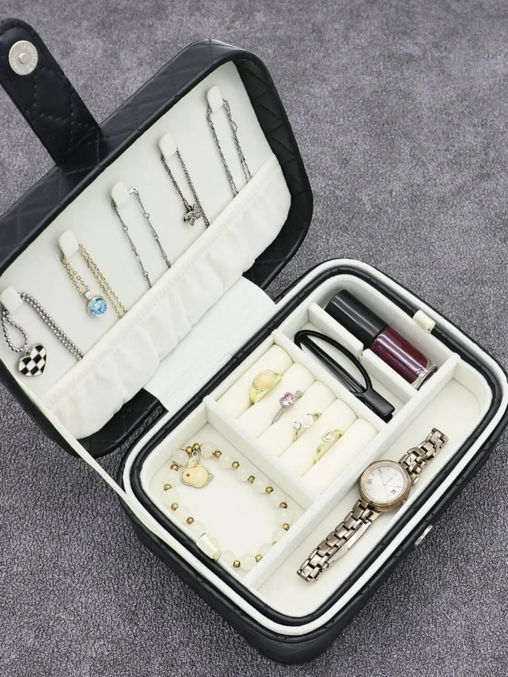 Luxurious Two-Layer Faux Leather Jewelry Travel Organizer